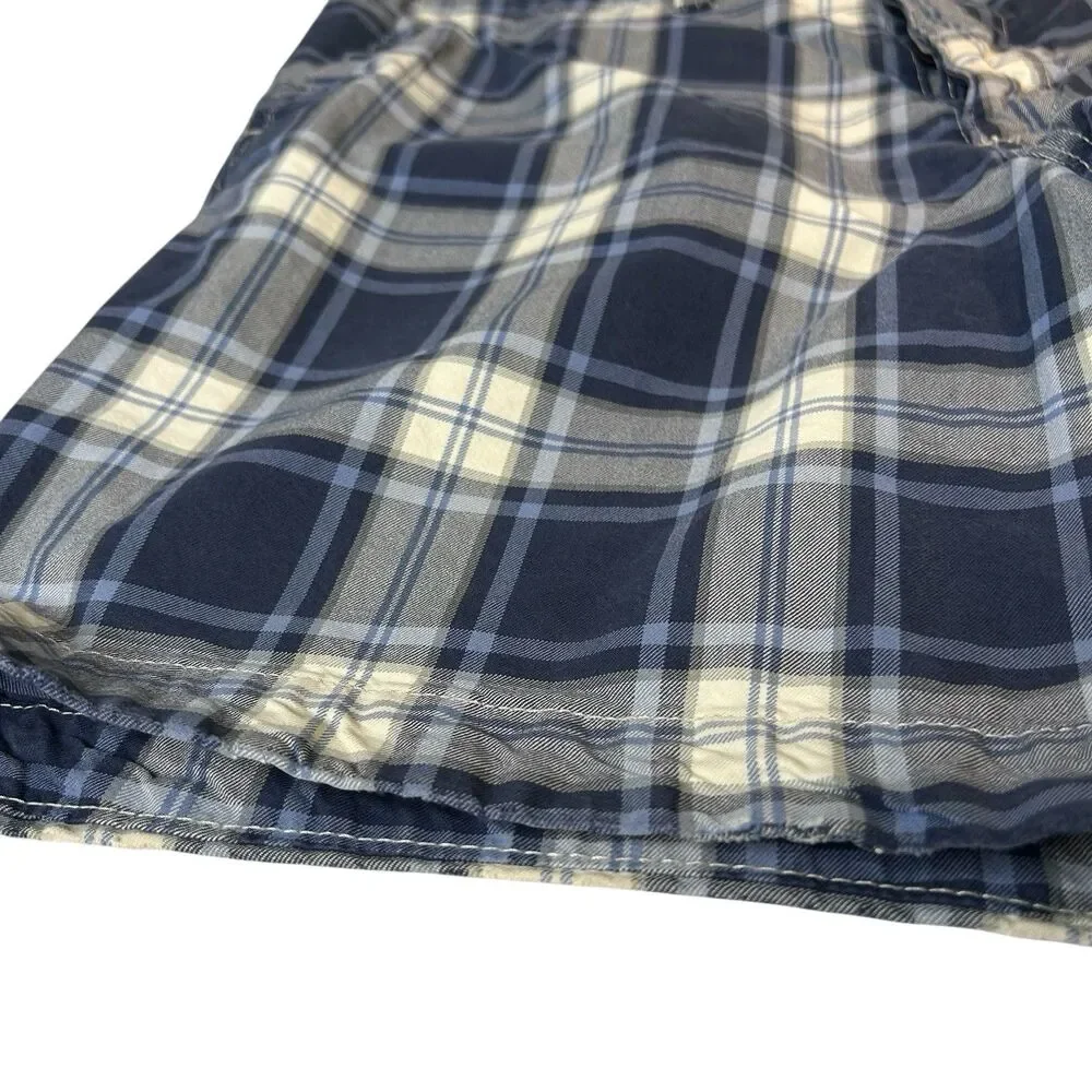 Abercrombie & Fitch Y2K Plaid Shorts Mens 36 Blue White Button Fly Cotton Grunge